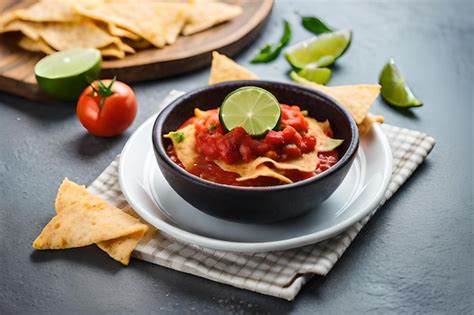 Premium Photo | A bowl of nachos with chips and salsa