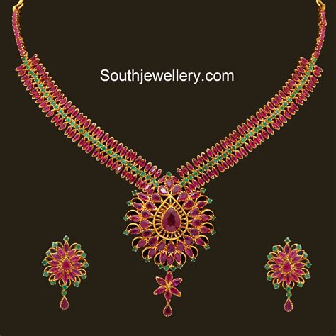 Ruby Emerald Necklace Set - Indian Jewellery Designs