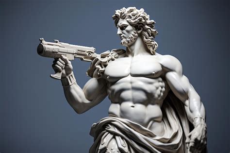 Premium Photo | Greek god sculpture with modern weapon Marble stone ...