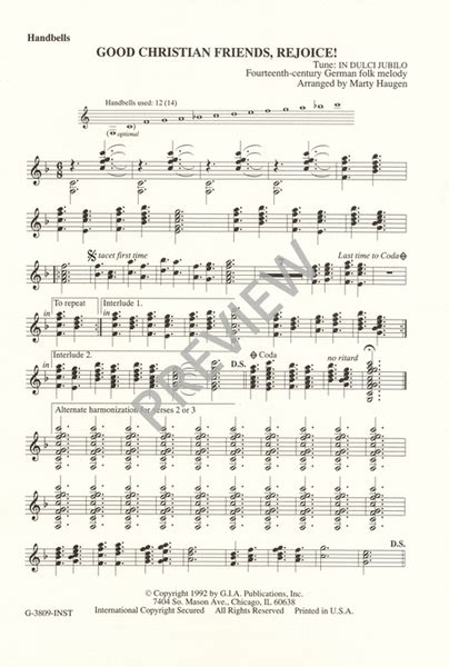 Good Christian Friends Rejoice Instrument Edition By Marty Haugen Handbell Choir Sheet