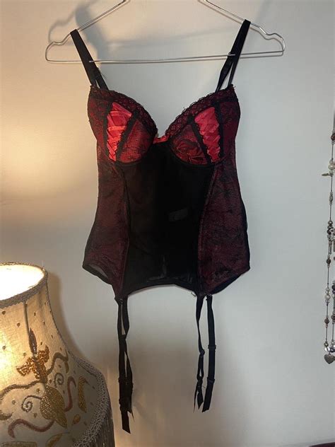 Red Black Vintage Lingerie Corset Brand Blue Depop