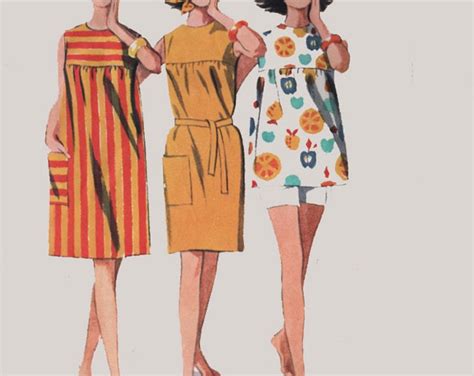 1960s Mod Easy To Sew Beach Dress And Shorts Mccalls 6782 Vintage 60s Sewign Pattern Size 18 Etsy