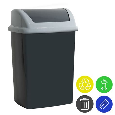 Cubo De Basura Pl Stico Antracita L Con Tapa Abatible Deubaxxl