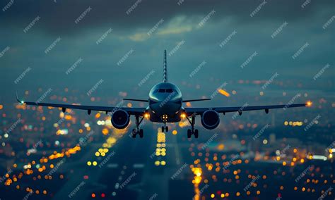 Premium Photo Airplane Take Off Or Landing With Runway View Background