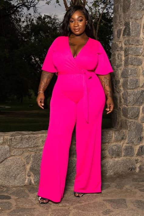 Plus Size Dilliah Wide Leg Jumpsuit Fuchsia Pink Fuchsia Outfit