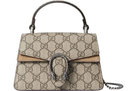 Gucci Dionysus Mini Top Handle Bag Beigeebony In Gg Supreme Canvas With Palladium Tone Cn