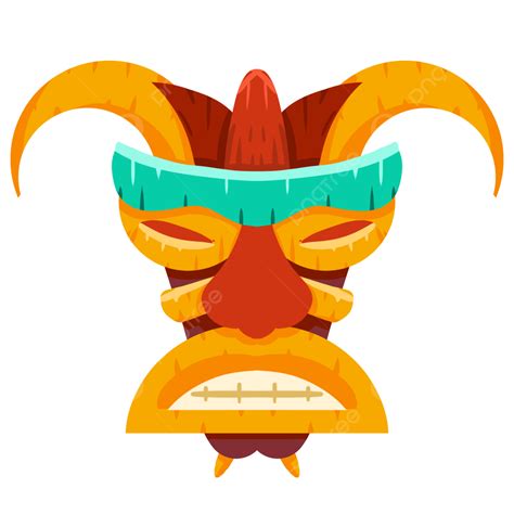 Tiki Mask White Transparent Cartoon Toothy Hawaiian Style Tiki Mask