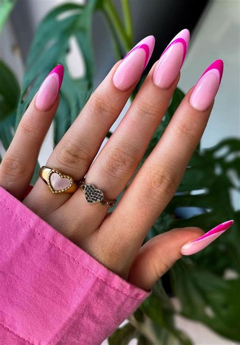 50 Cute Summer Nail Designs Pink Double French Tips