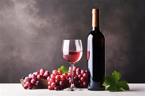 Botella Y Vaso De Vino Tinto Con Uvas Maduras Foto Premium