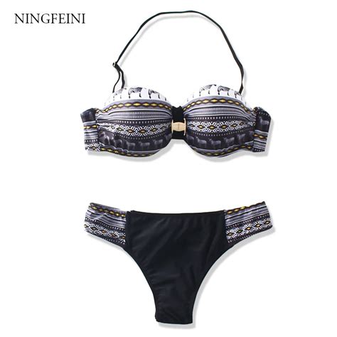 Ningfeini 2017 Sexy Bikini Set Geometric Summer Beach Bathing Suits