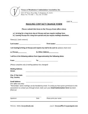 Fillable Online Mailing Contact Change Form Fax Email Print PdfFiller