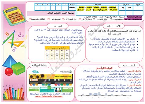 تحاضير الفيروز المطورة تحضير رياضيات رابع ابتدائي الفصل الدراسي الاول 1438 بالطريقة الرباعية