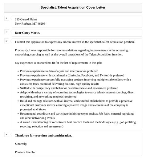 Specialist Talent Acquisition Cover Letter Velvet Jobs