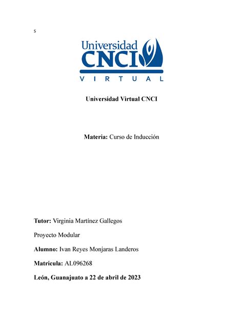 Induccion Proyecto Modular S Universidad Virtual Cnci Materia Curso