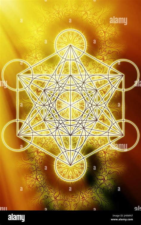 Merkaba And Mandala On Abstract Color Background Sacred Geometry Sun