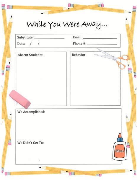 Printable Substitute Note With Pencils While You Were Away Etsy