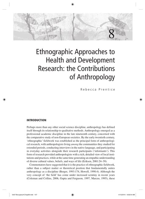 Pdf Ethnographic Approaches To Health And Development Research The Contributions Of Anthropology