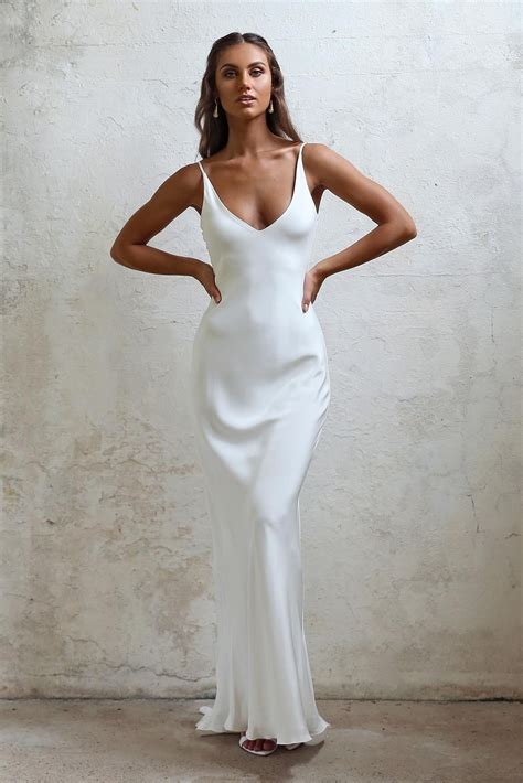 White Satin Slip Dress Wedding References | PrestaStyle