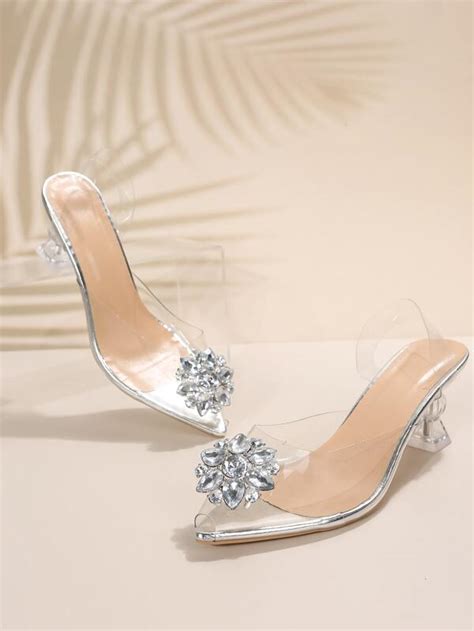 Rhinestone Decor Clear Strap Slingback Pumps Womens Transparent High