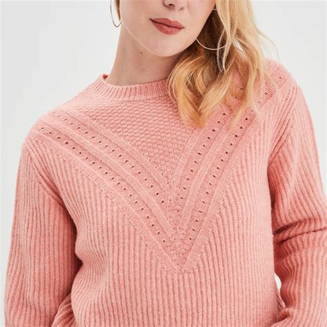 Pull Col Rond Manches Longues Rose Saumon Femme La Halle