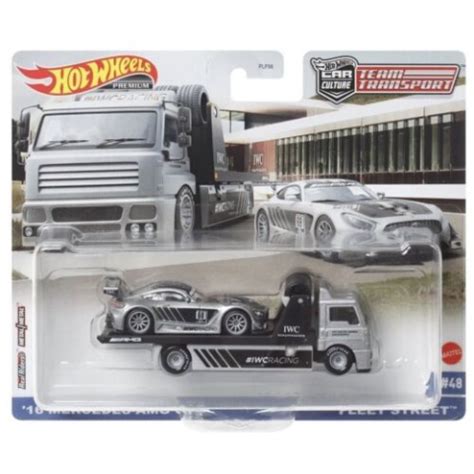 Hot Wheels Fleet Street prémium autószállító kamion Mercedes Benz AMG GT3 kisautóval 1 64
