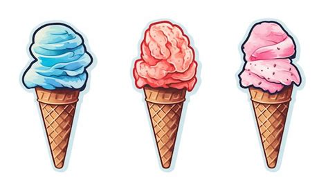 Premium AI Image Three Ice Cream Cones With Different Colors Of Ice