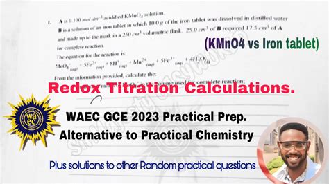 Redox Titration Calculations WAEC GCE Alternative To Chemistry