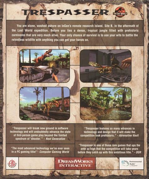 Trespasser The Lost World Jurassic Park 1998 Windows Box Cover Art