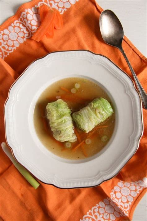 Asian Stuffed Napa Cabbage Leaves In Chicken Ginger Broth