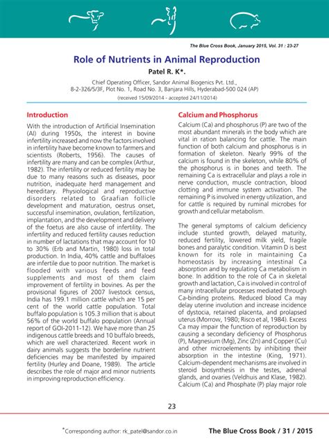 Pdf Role Of Nutrients In Animal Reproduction