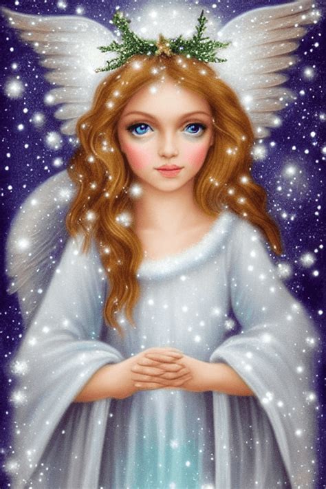 A Realistic Beautiful Pretty Magical Mystical Christmas Angel With Big