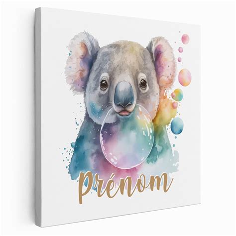 Tableau toile enfants personnalisée avec prénom Koala bulle Des