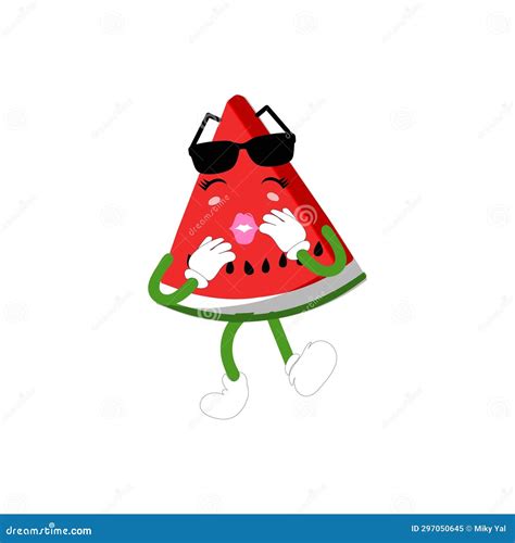 Funny Watermelon Slices Characters With Cartoon Smile Faces Stock