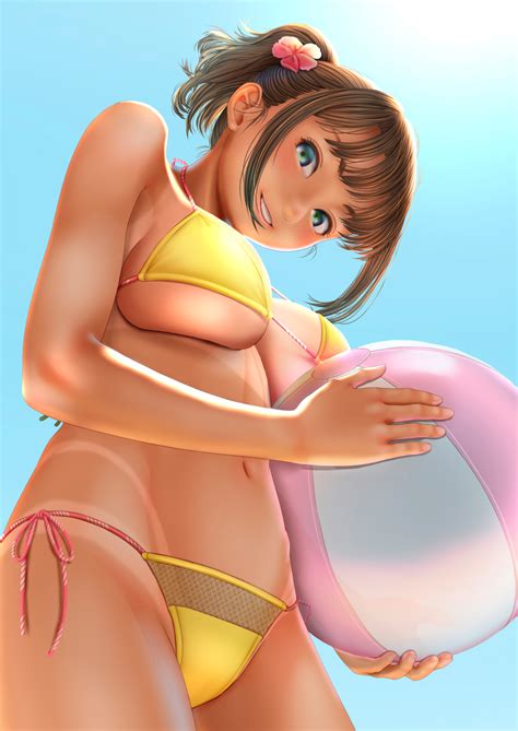 Uzuki Mei Original Highres 1girl Ball Beachball Bikini Blue Eyes Blue Sky Breasts