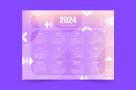 Free Vector Gradient 2024 Calendar Template