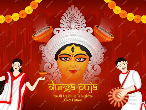 Premium Vector | Durga puja invitation card design with tradition of bengal