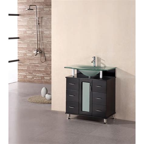 Design Element Huntington 30 In Espresso Single Sink Bathroom Vanity With Aqua Tempered Glass