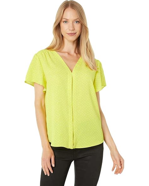 Vince Camuto Short Sleeve Split Neck Dot Blouse Pm