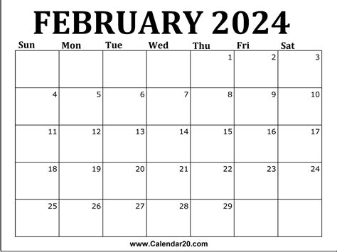 February 2024 Calendar Printable