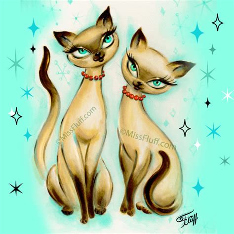 Vintage Style Siamese Cats By Miss Fluff The Art Of Claudette Barjoud