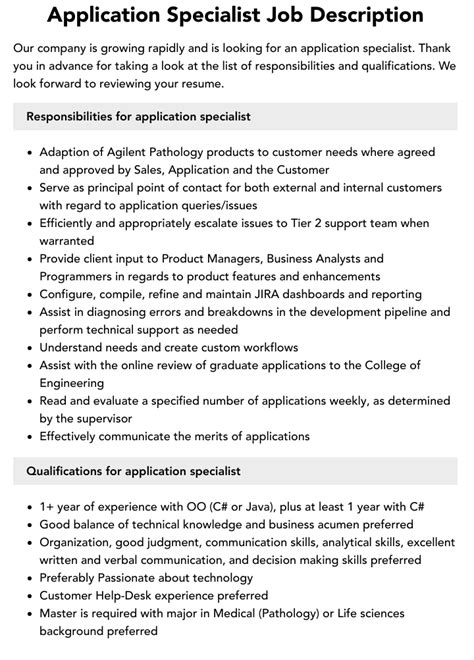 application specialist job description velvet jobs
