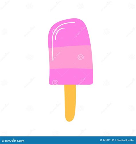 Summer Pink Holiday Ice Cream Popsicle Hand Drawn Vector Illustration