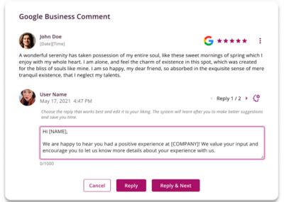 Response Automation and AI-suggested Responses for Online Reviews