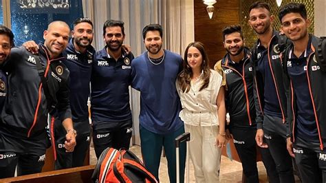 Varun Dhawan His Wife Natasha Dalal Meet Team India Deepak Chahar