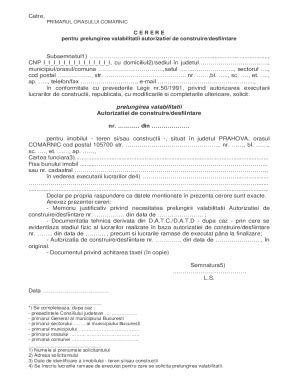 Fillable Online Cerere Pentru Prelungirea Valabilitatii Certificatului