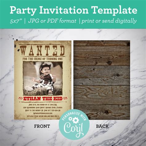 Wanted Poster Invitation Template For Birthday Party Editable Etsy