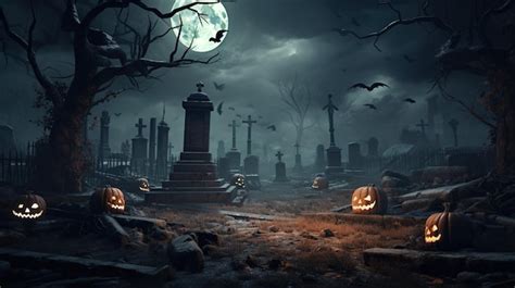 Premium AI Image | Halloween wallpaper in a cemetery