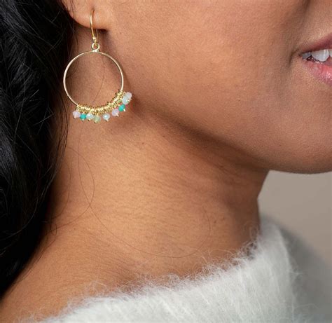 These Eco Friendly Hypo Allergenic Boho Chic Multi Gem Hoop Earrings Offer Bursts Of Natural