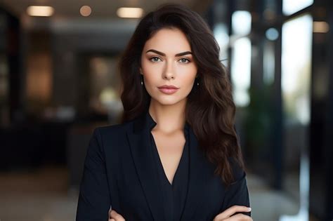 Premium Photo Confident Brunette Businesswoman In Fullbody View Exuding Professionalism And