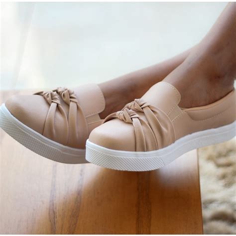 T Nis Slip On Feminino Bia Cal Ados Duplo N Napa Nude Shopee Brasil